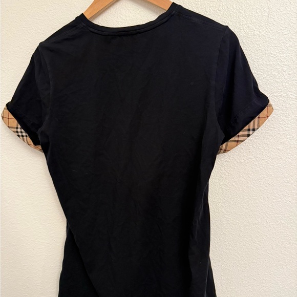 Burberry Navy Tee with Tan Plaid Cuffs - Picture 5 of 5